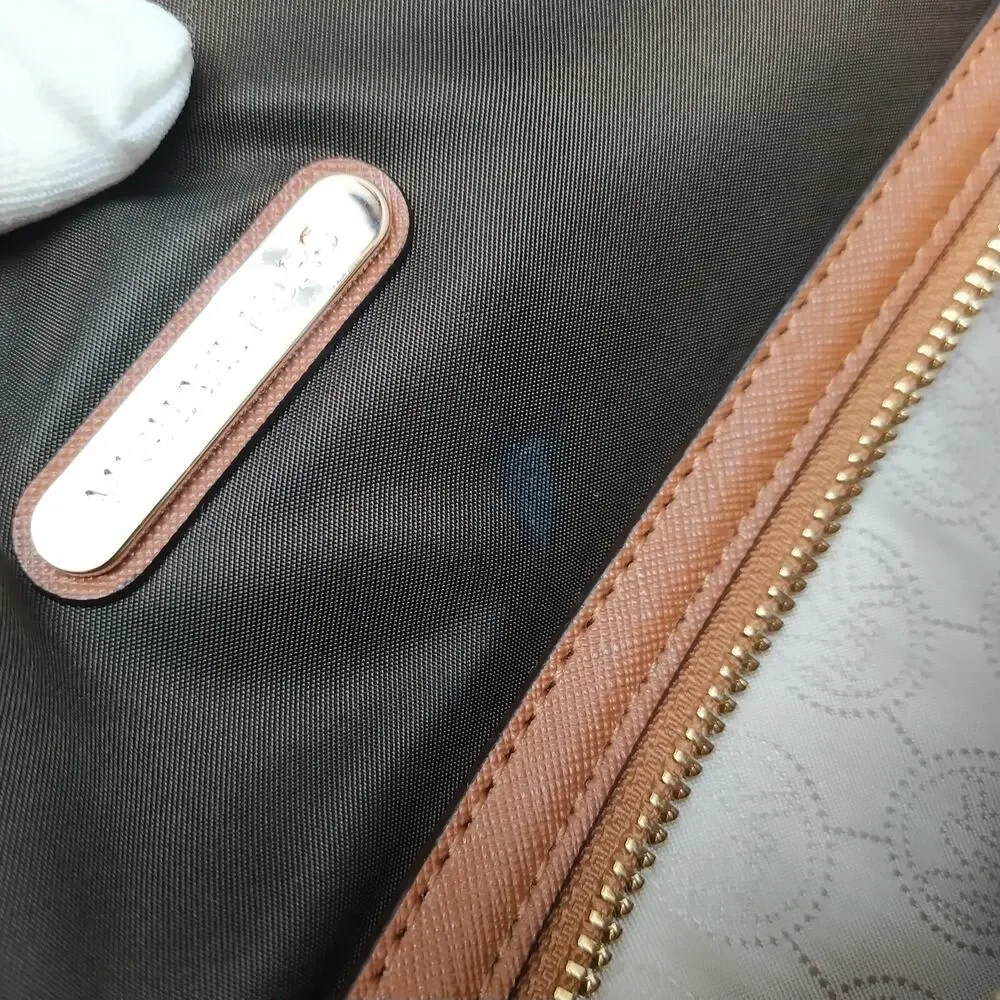 Michael Kors Brown Nylon Leather Trim Double Handles Tote Shoulder Bag